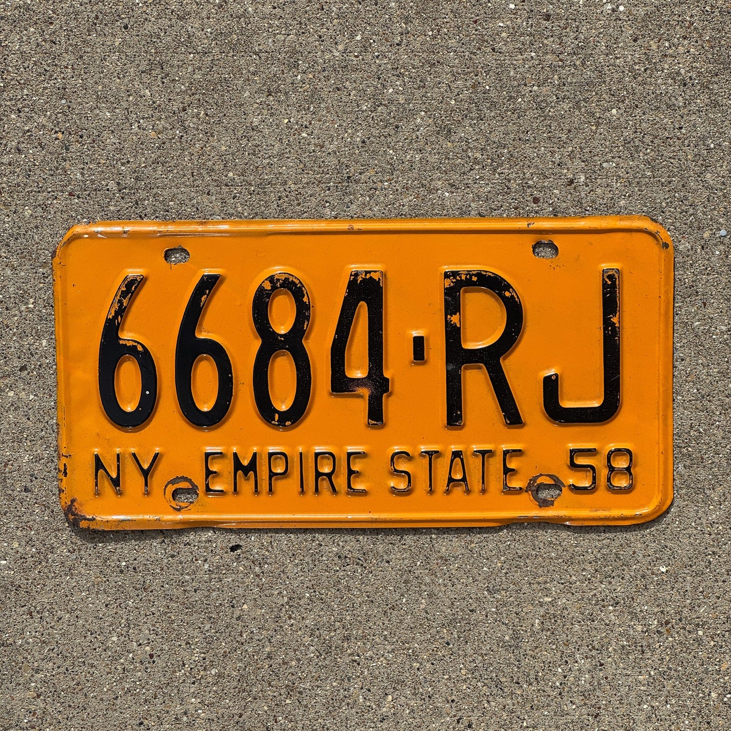 Photo of a 1958 New York License Plate Auto Tag Garage Decor Vintage 6684 RJ