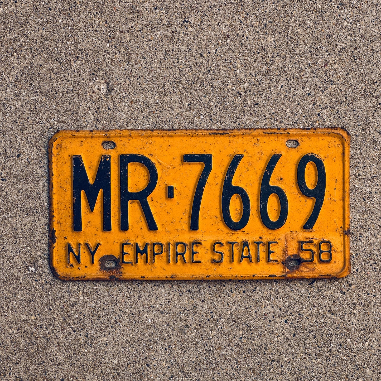 Photo of a 1958 New York License Plate Auto Tag Garage Decor Vintage Empire State MR 7669