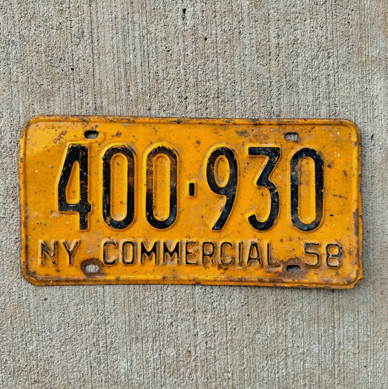 Photo of a 1958 New York Truck License Plate Auto Tag Garage Decor Vintage Classic Car 400 930