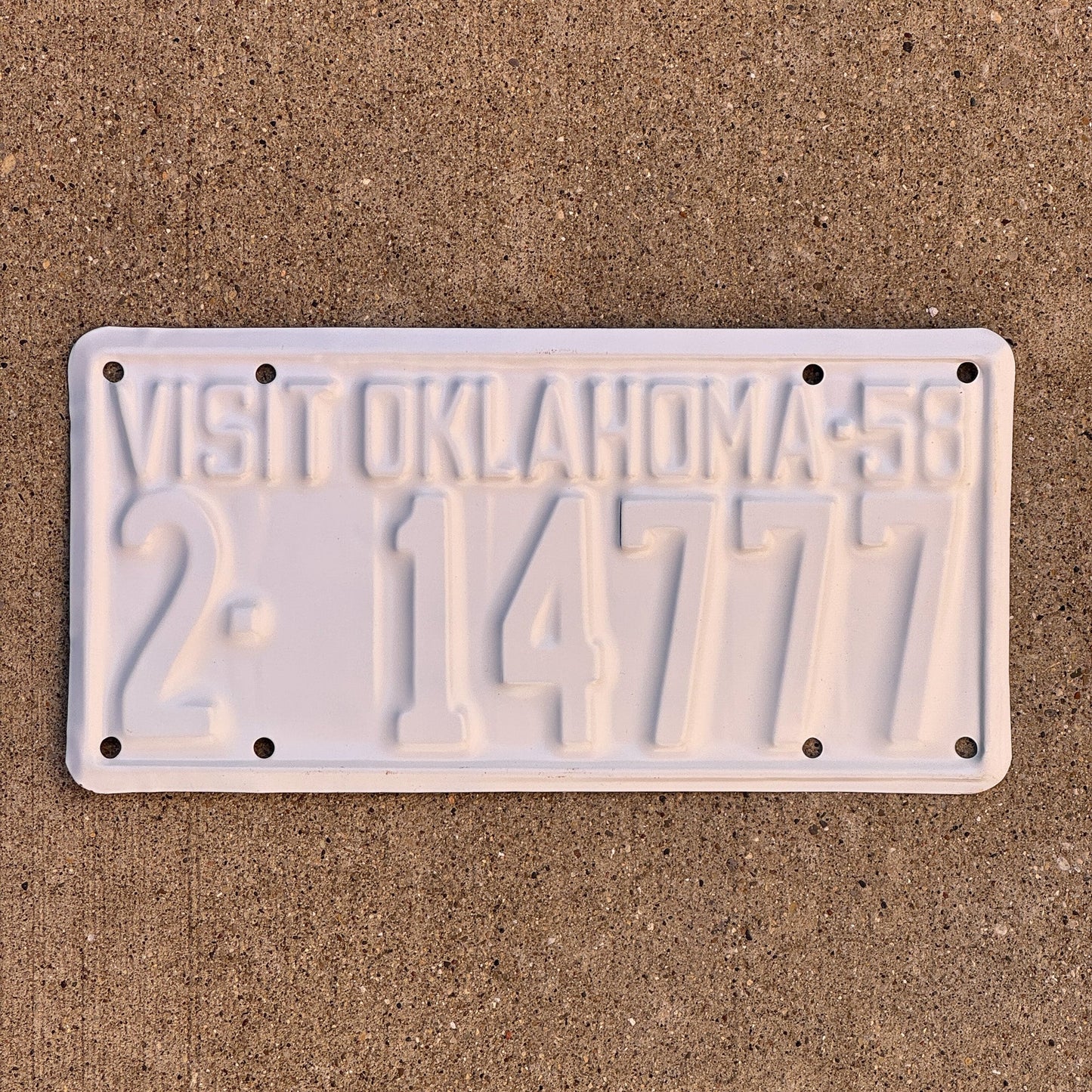 Photo of a 1958 Oklahoma License Plate Auto Tag Garage Decor Vintage Lucky 7 Repeat Repeating 2 14777