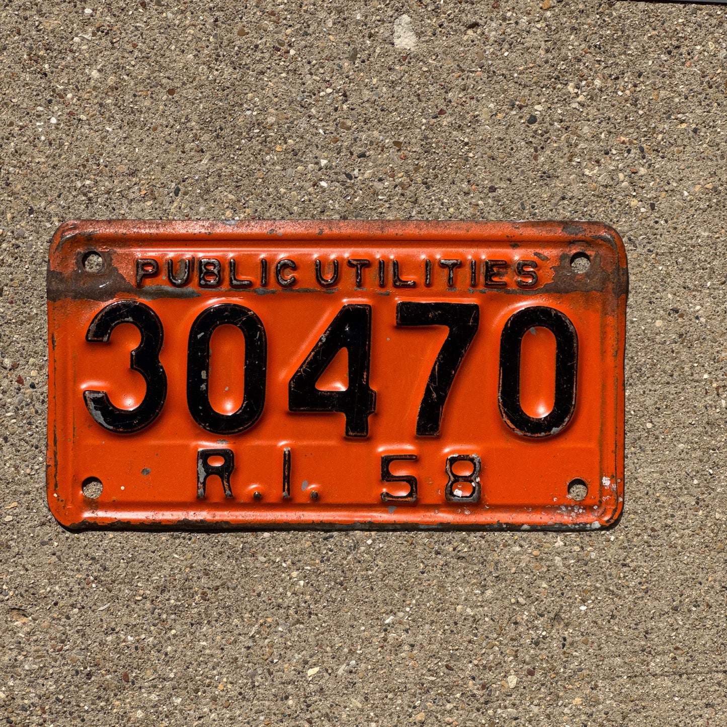 Photo of a 1958 Rhode Island Public Utilities License Plate Auto Tag Garage Decor Vintage Small Oddball 30470