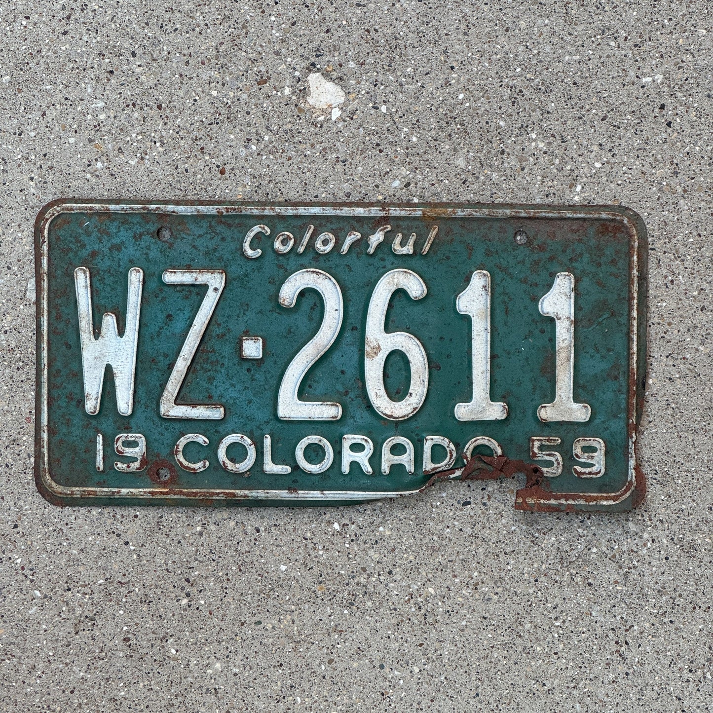 Photo of a 1959 Colorado License Plate Auto Tag Garage Decor Vintage WZ 2611