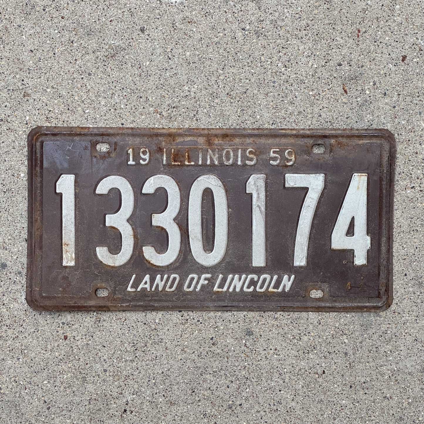 Photo of a 1959 Illinois License Plate Auto Tag Garage Decor Vintage 1 330 174 with original patina