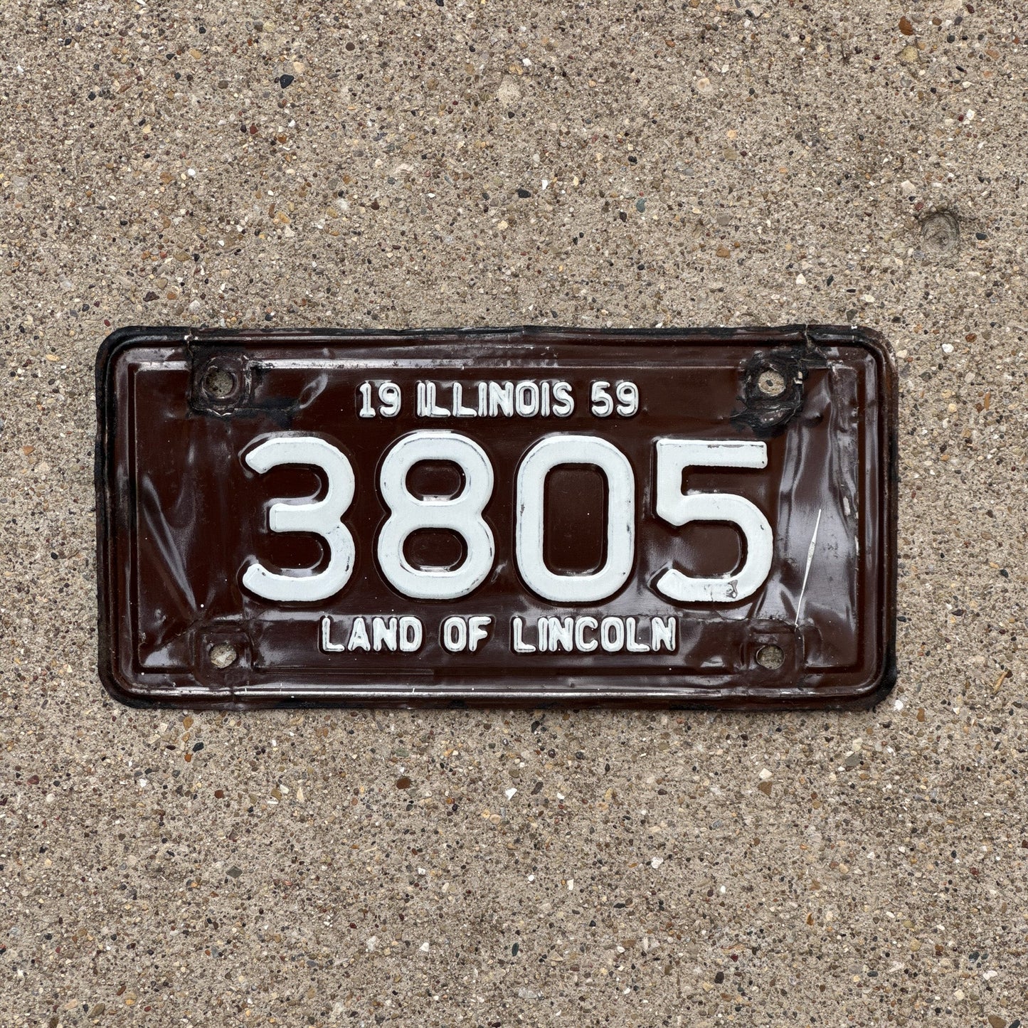 Photo of a 1959 Illinois Motorcycle License Plate Auto Tag Garage Decor Vintage Low Number Four Digit 3805