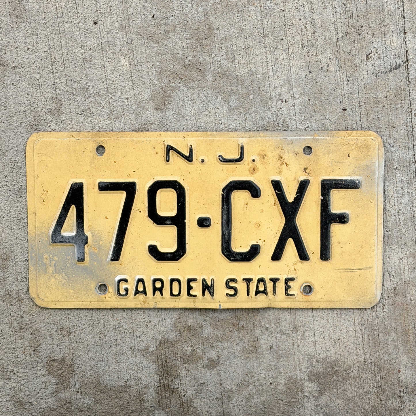 Photo of a 1959 New Jersey License Plate Auto Tag Garage Decor Vintage 479 CXF with original patina