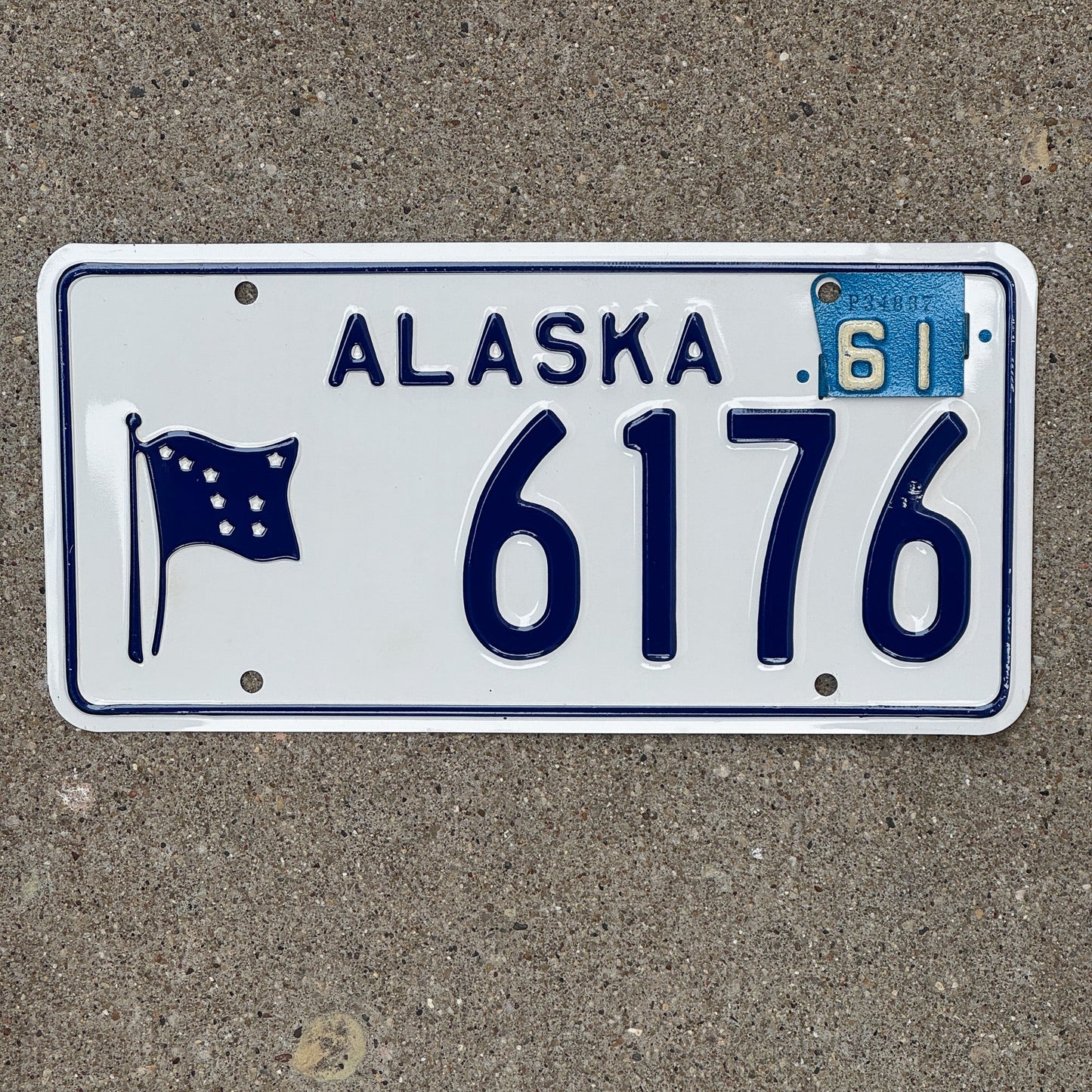 Photo of a 1960 1961 Alaska License Plate Auto Tag Garage Decor Vintage High Quality 6176 with original patina