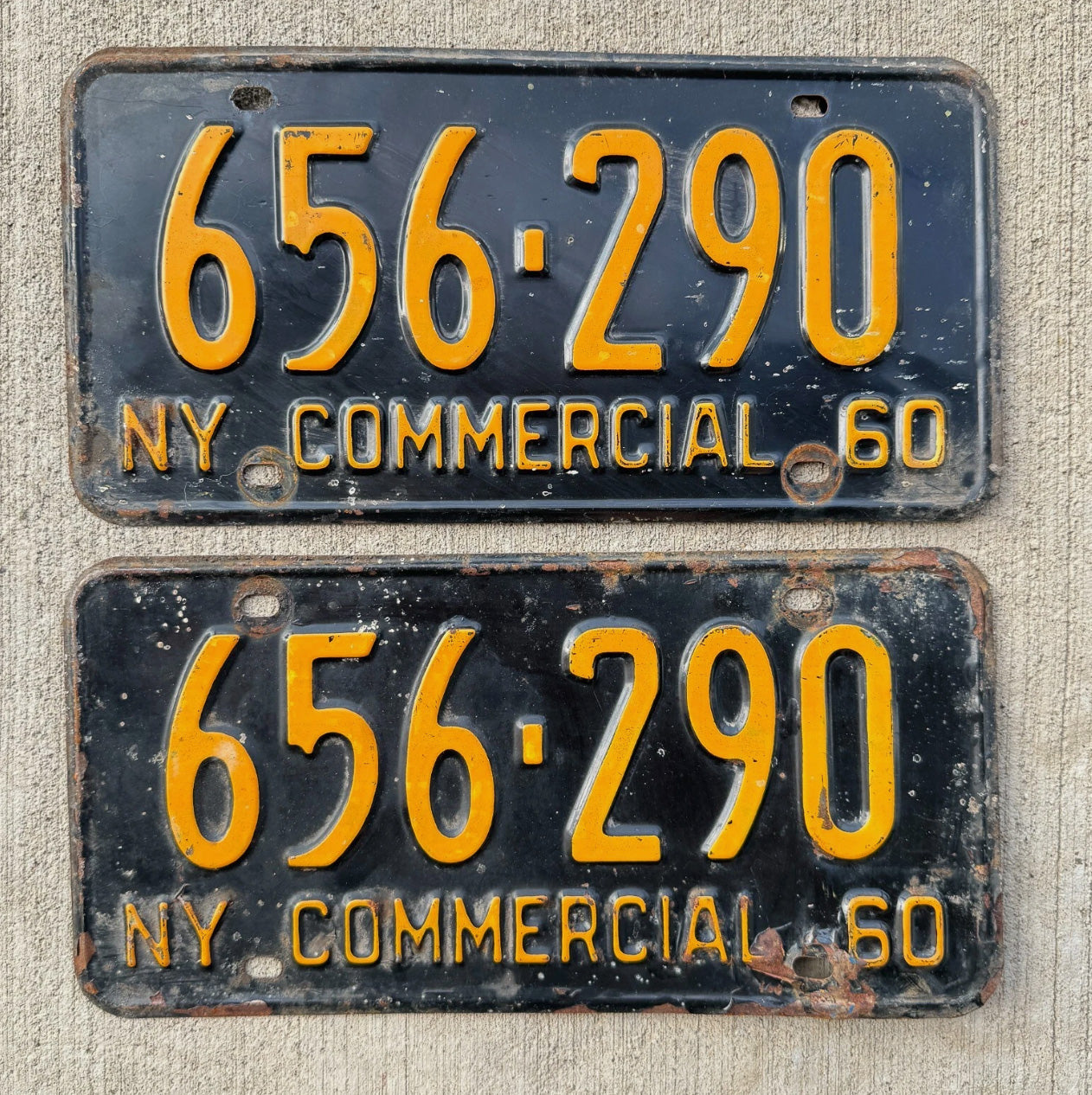 Photo of a 1960 1961 New York Commercial License Plate Pair Auto Tag Garage Decor Vintage 656 290