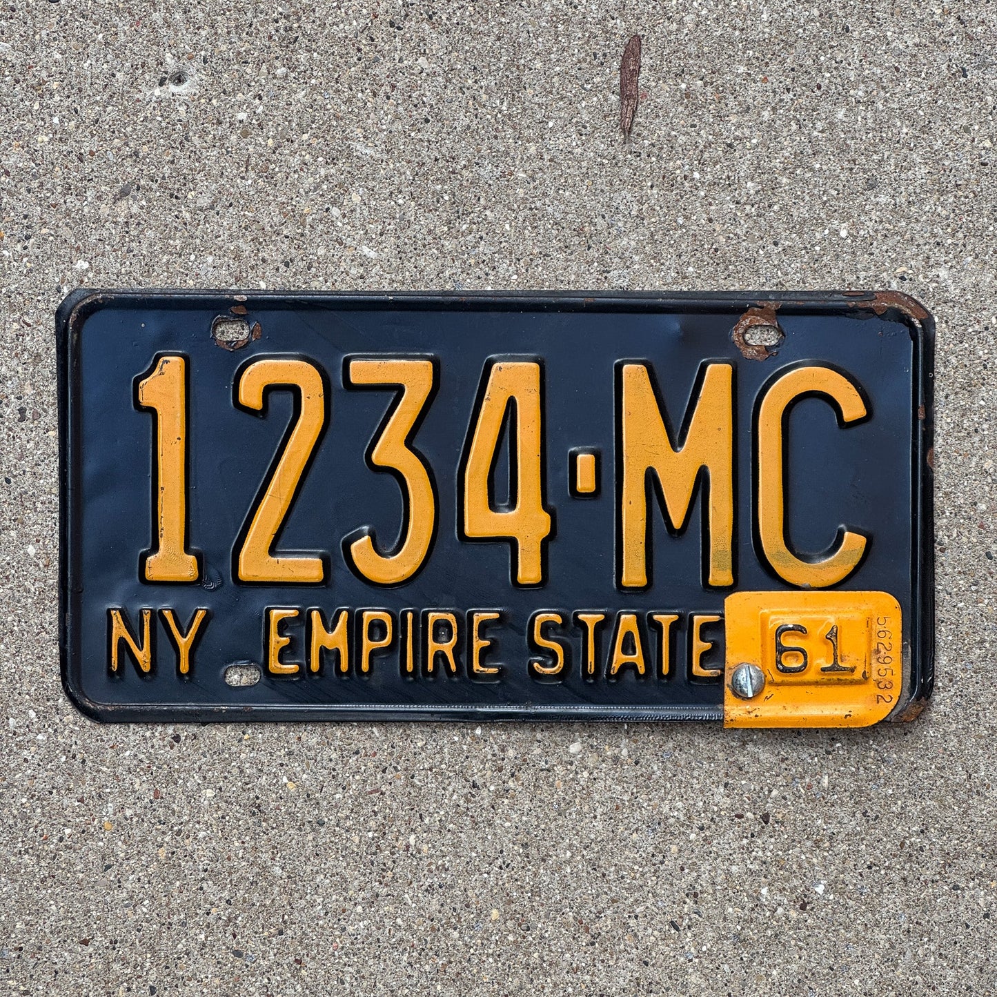 Photo of a 1960 1961 New York License Plate Auto Tag Garage Decor Vintage Tag 1, Good Number 1234 MC