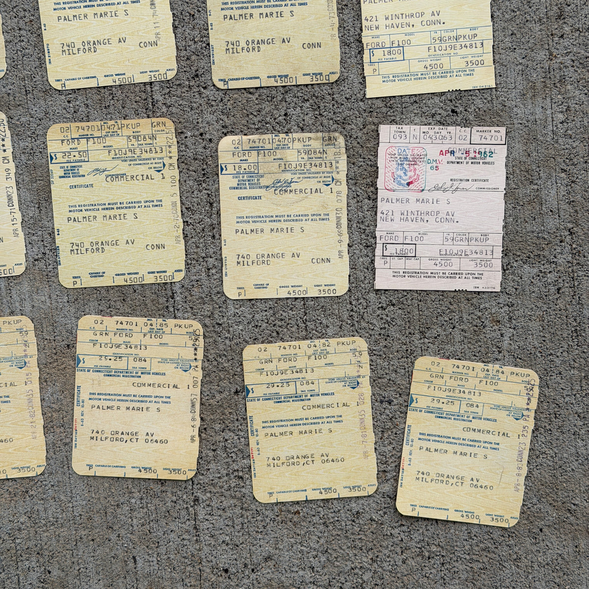 Photo of a 1960 1970 Era Connecticut Ephemera Auto Tag Garage Decor Vintage
Ford F100 Milford CT Registration Ephemera with original patina