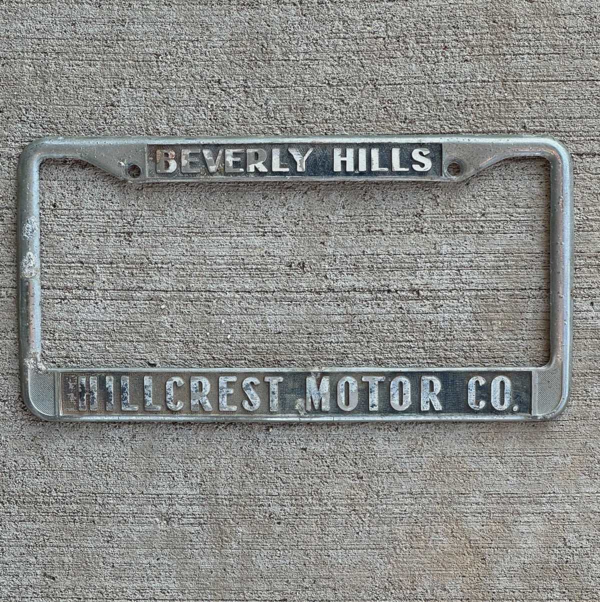 1960 Era Beverly Hills California License Plate Frame Hillcrest Motor Cadillac