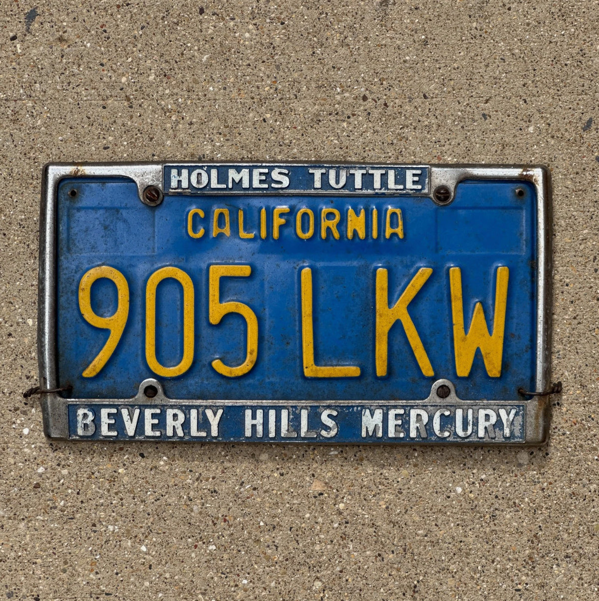 1960 Era Beverly Hills California License Plate Frame with Plate Holmes Tuttle Mercury