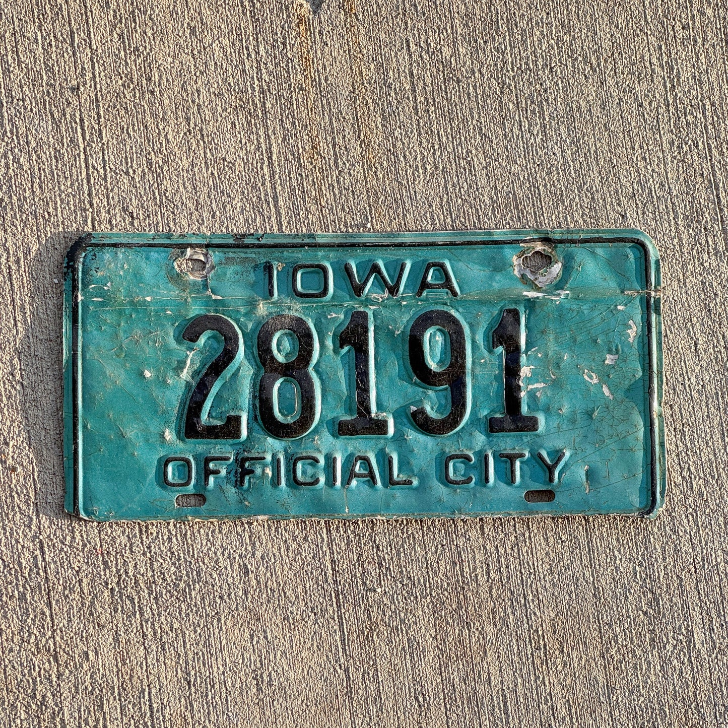 Photo of a 1960 Era Iowa Official City License Plate Auto Tag Garage Decor Vintage 28191