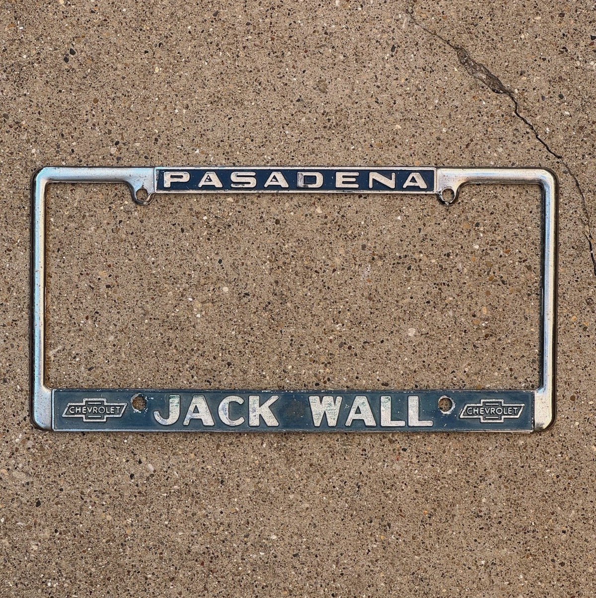 1960 Era Pasadena California License Plate Frame Auto Jack Wall Chevy Dealer