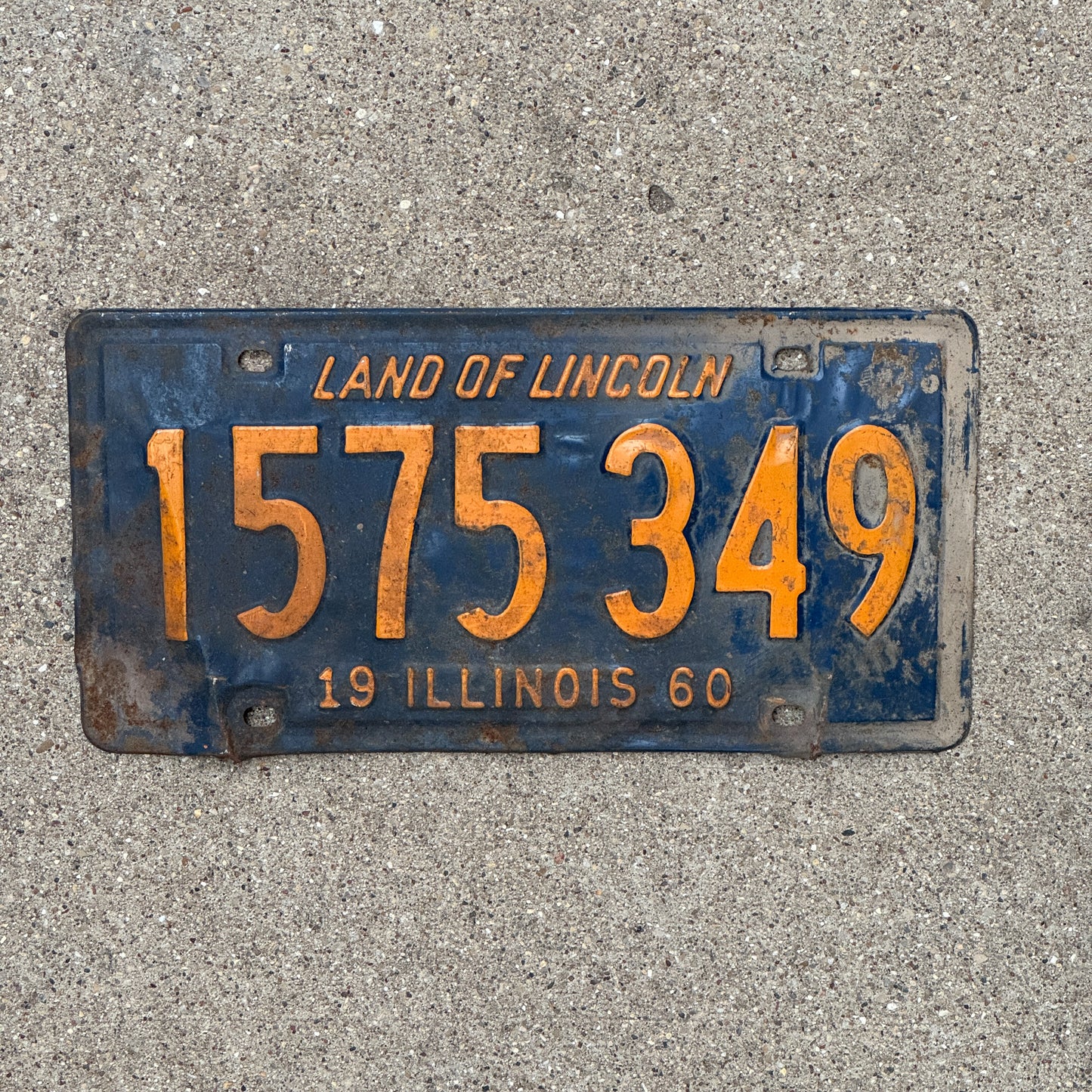 Photo of a 1960 Illinois License Plate Auto Tag Garage Decor Vintage Orange Blue 1 575 349 with original patina