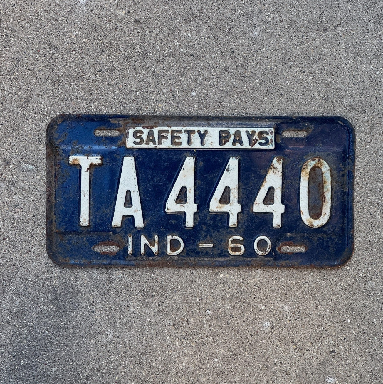 Photo of a 1960 Indiana License Plate Auto Tag Garage 444 Repeating 444 Repeating TA 4440