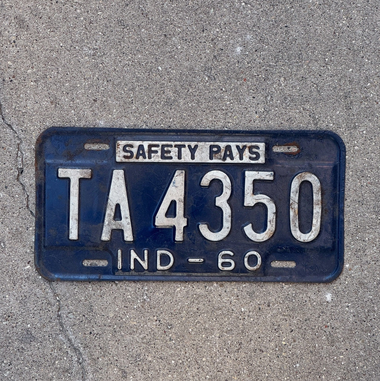 Photo of a 1960 Indiana License Plate Auto Tag Garage Decor Vintage TA 4350