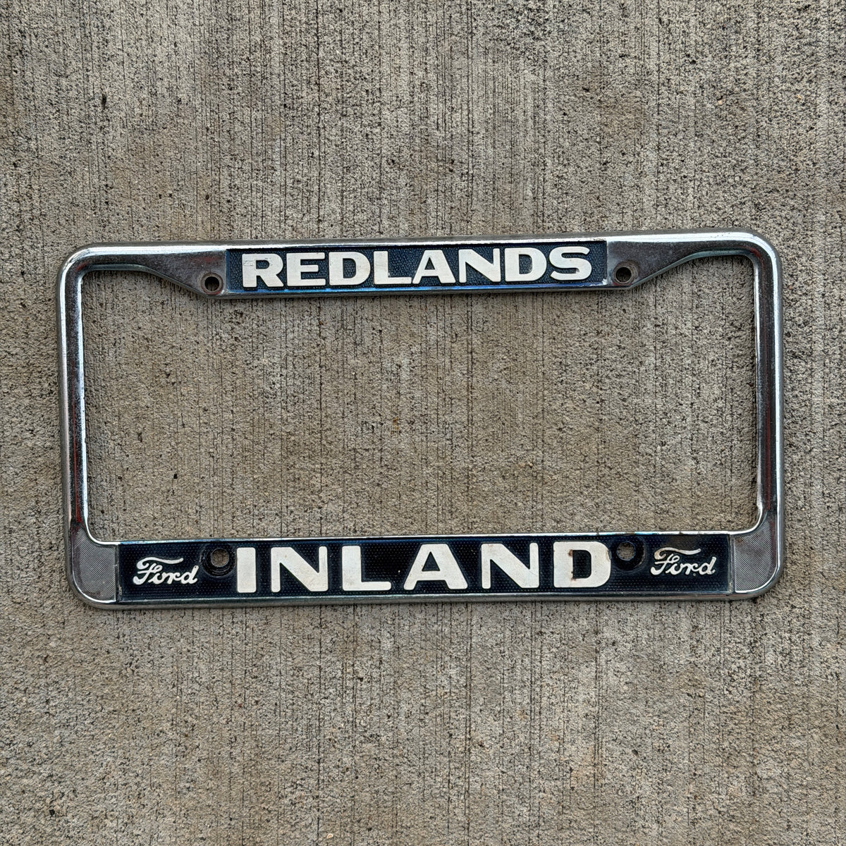 1960 Era Redlands California License Plate Frame Tag 2 Inland Ford Los Angeles LA
