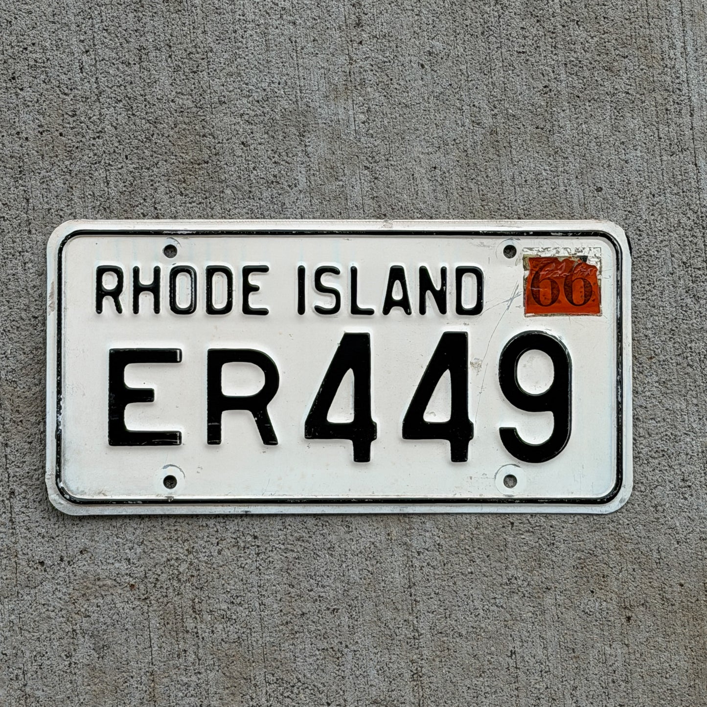 Photo of a 1961 1966 Rhode Island License Plate Auto Tag Garage Decor Vintage ER 449 with original patina