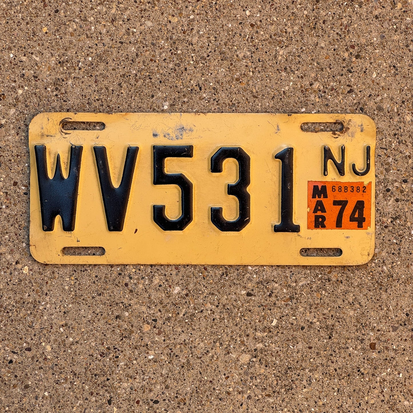Photo of a 1961 1974 New Jersey Motorcycle License Plate Auto Tag Garage Decor Vintage WV 531