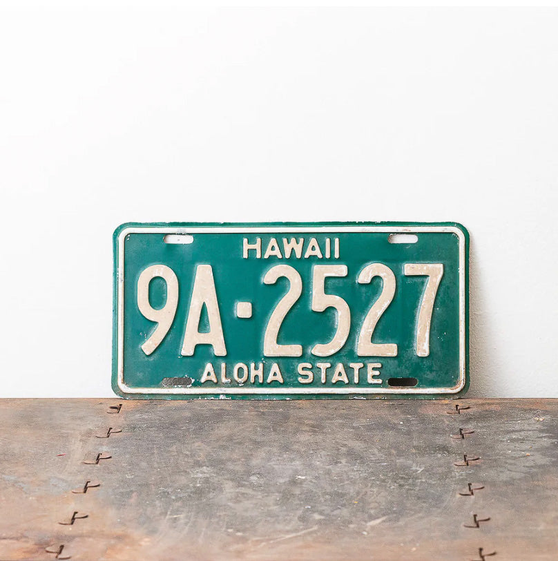Photo of a 1961 Hawaii License Plate Auto Tag Garage Decor Vintage Tiki Bar Decor Honolulu 9A 2527 with original patina