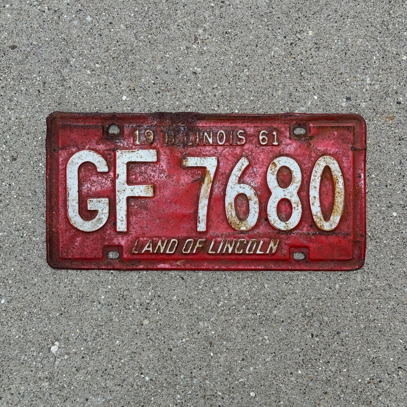 Photo of a 1961 Illinois License Plate Auto Tag Garage Decor Vintage GF 7680