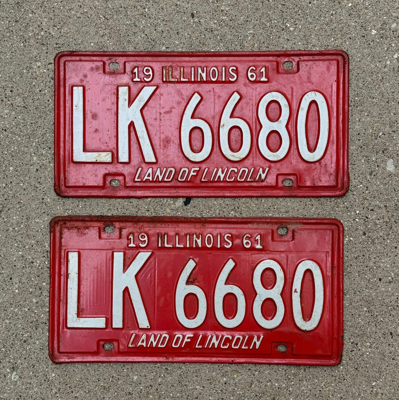 Photo of a 1961 Illinois License Plate Pair Auto Tag Garage Decor Vintage LK 6680