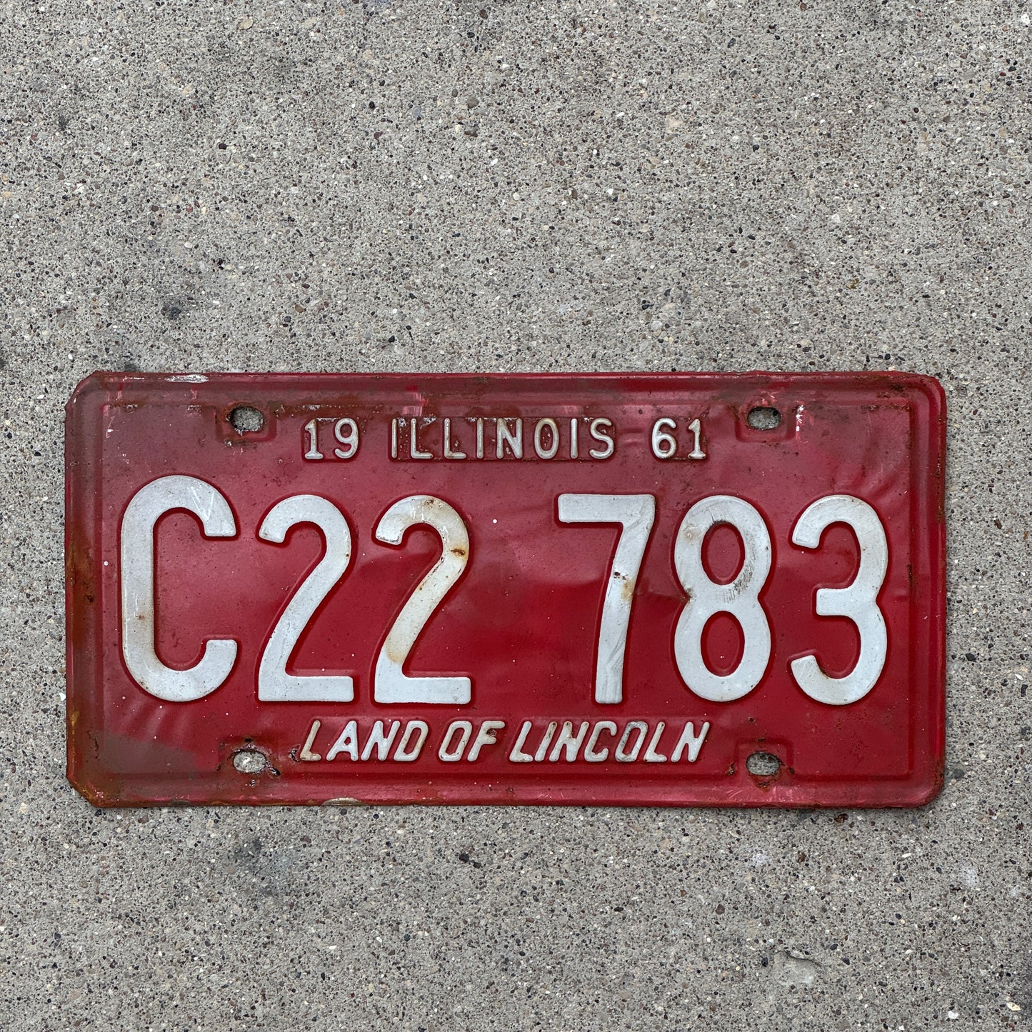 Photo of a 1961 Illinois Truck License Plate Auto Tag Garage Decor Vintage C 22 783 with original patina