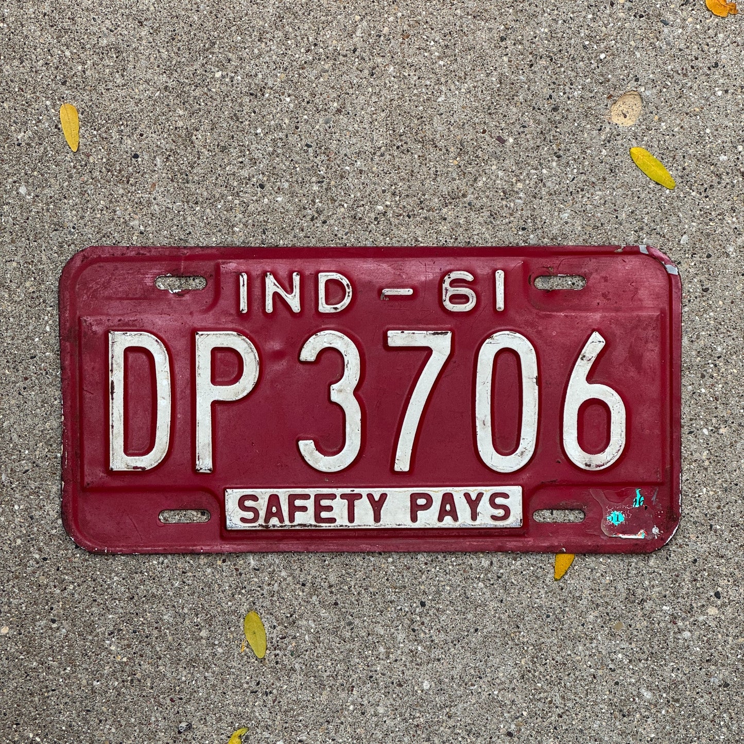 Photo of a 1961 Indiana License Plate Auto Tag Garage Decor Vintage DP 3706 with original patina