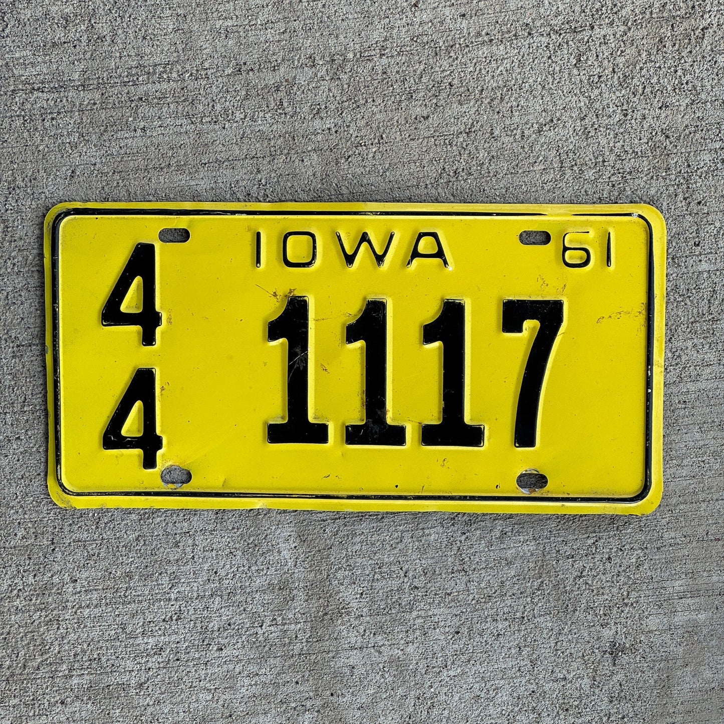 Photo of a 1961 Iowa License Plate Auto Tag Garage Decor Vintage 111 Repeat Repeating 44 1117