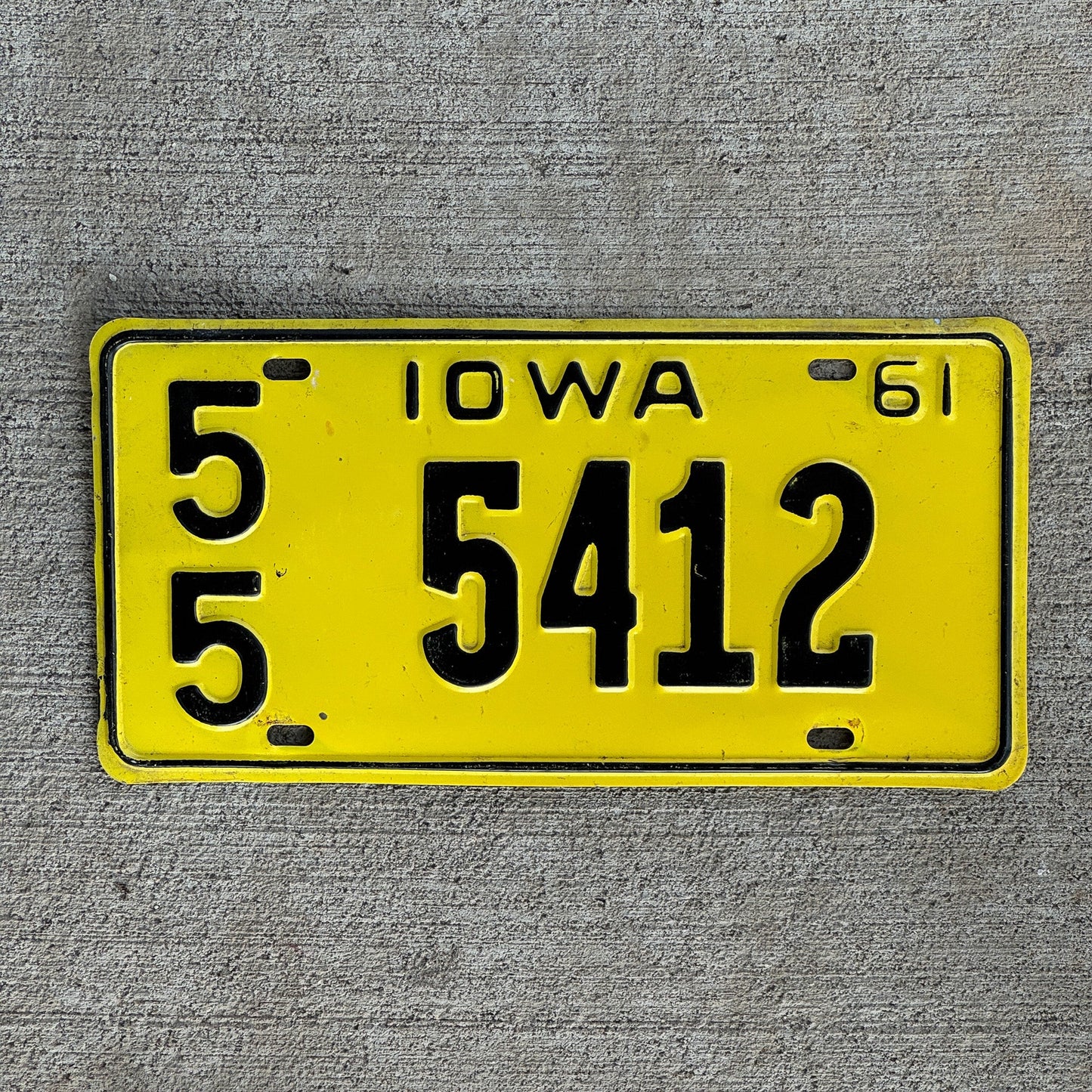 Photo of a 1961 Iowa License Plate Auto Tag Garage Decor Vintage 54 5412