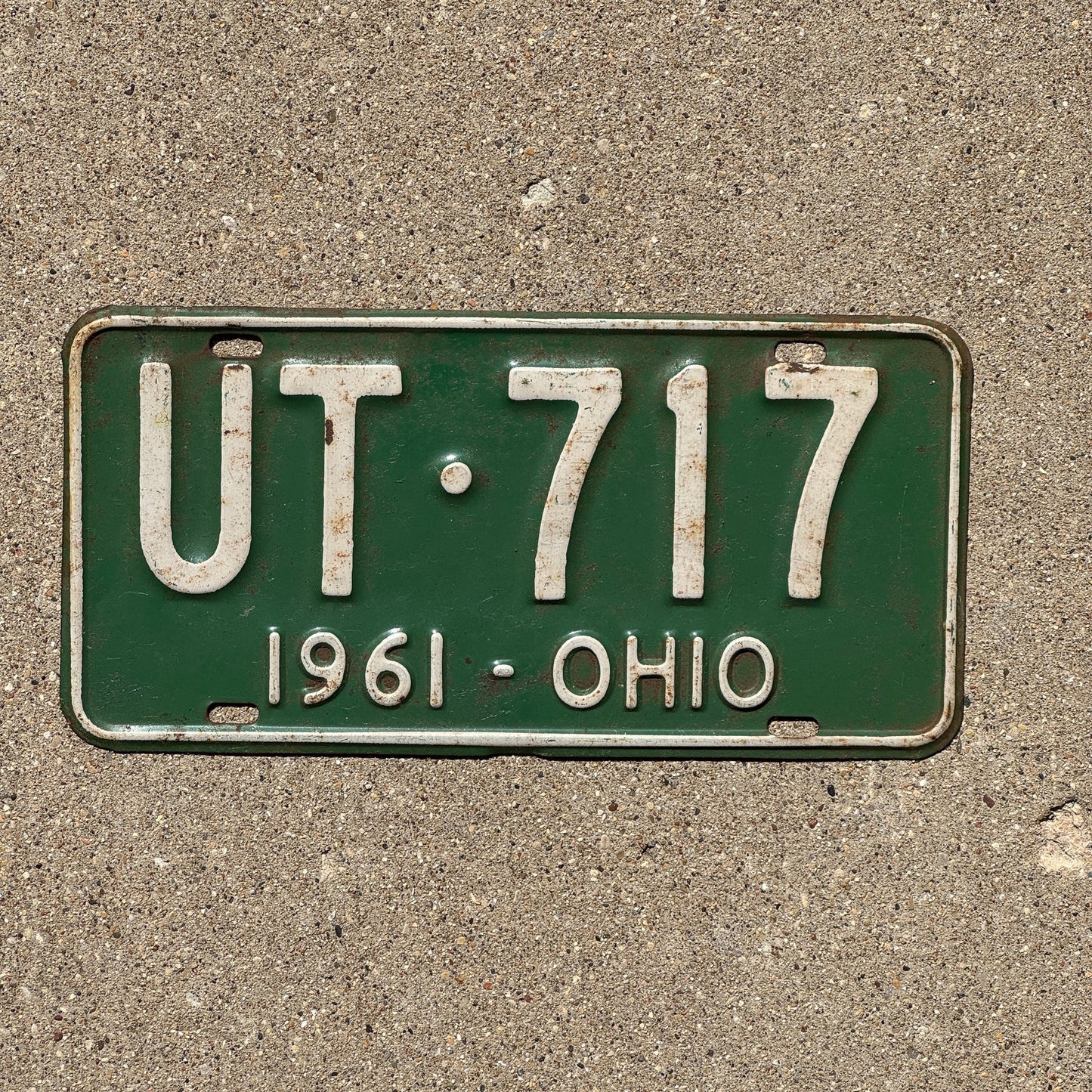 Photo of a 1961 Ohio License Plate Auto Tag Garage Decor Vintage UT 717