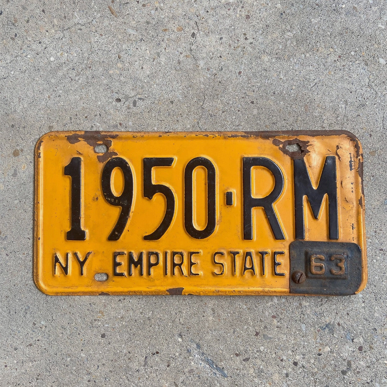 Photo of a 1962 1963 New York License Plate Auto Tag Garage Decor Vintage Birth Year 1950 RM with original patina