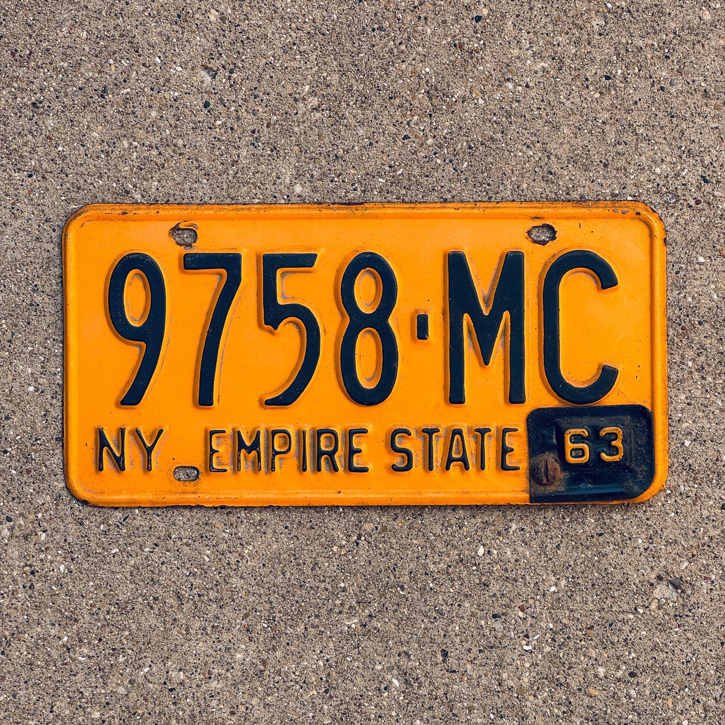 Photo of a 1962 1963 New York License Plate Auto Tag Garage Decor Vintage Empire State 9758 MC