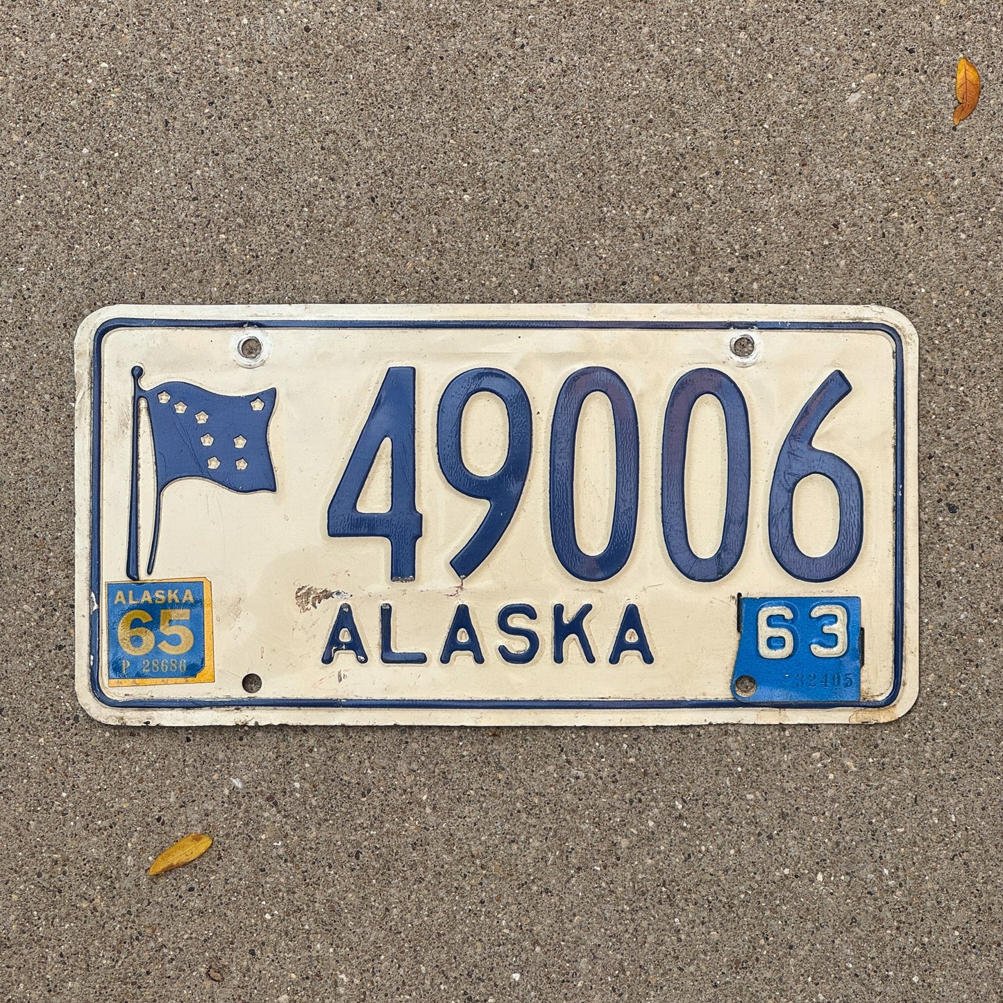 Photo of a 1962 1965 Alaska License Plate Auto Tag Garage Decor Vintage 1963 Tab 49006 with original patina