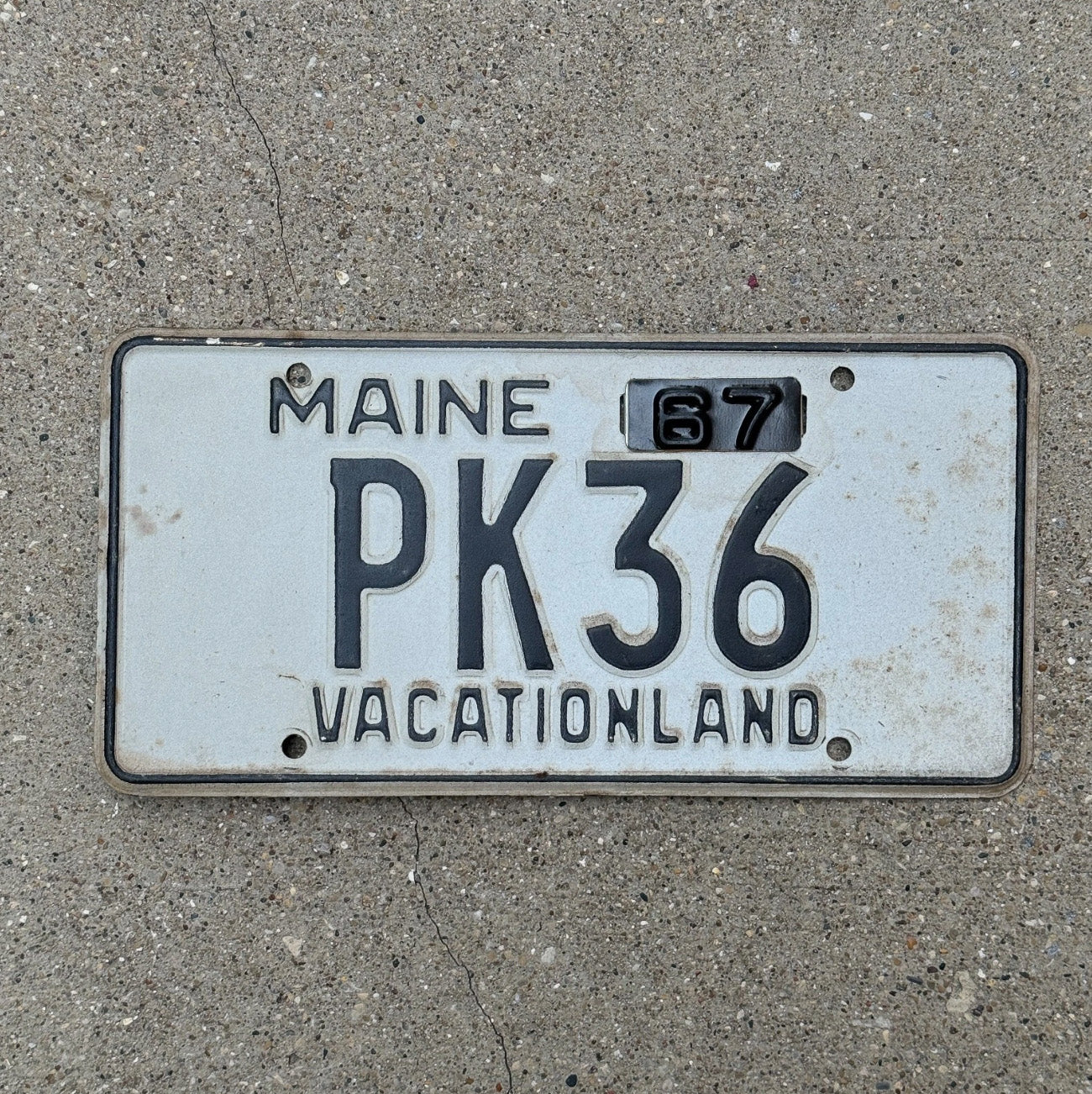 Photo of a 1962 1967 Maine Vanity License Plate Auto Tag 1 Garage Decor VANITY Name Initials PK 36