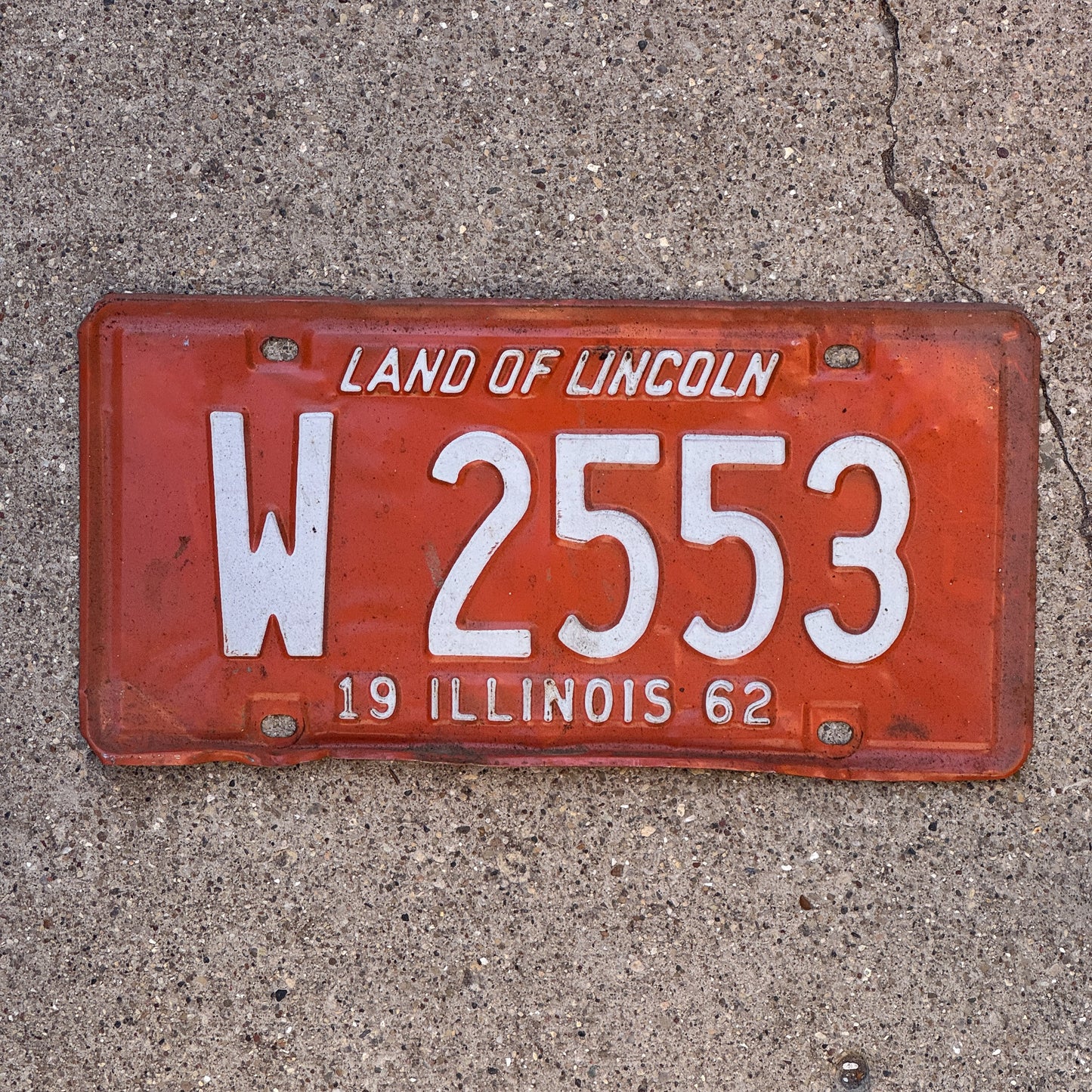 Photo of a 1962 Illinois Trailer License Plate Auto Tag Garage Decor Vintage W 2553 with original patina