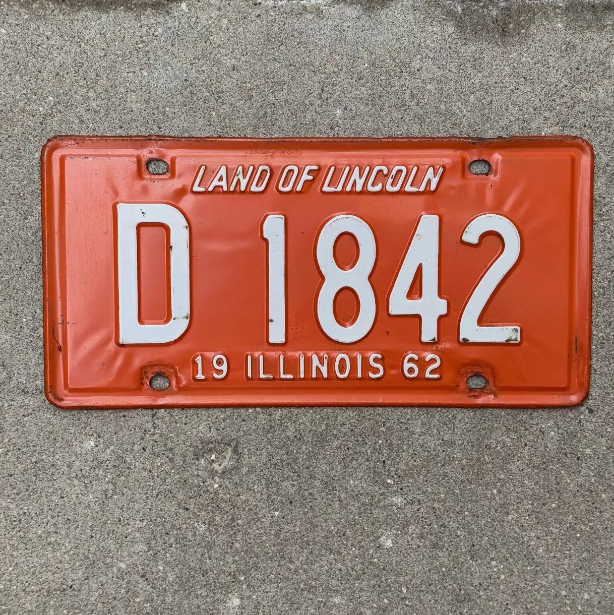 Photo of a 1962 Illinois TRUCK License Plate Auto Tag Garage Decor Vintage License Plate Auto Tag Garage Decor Orange D 1842