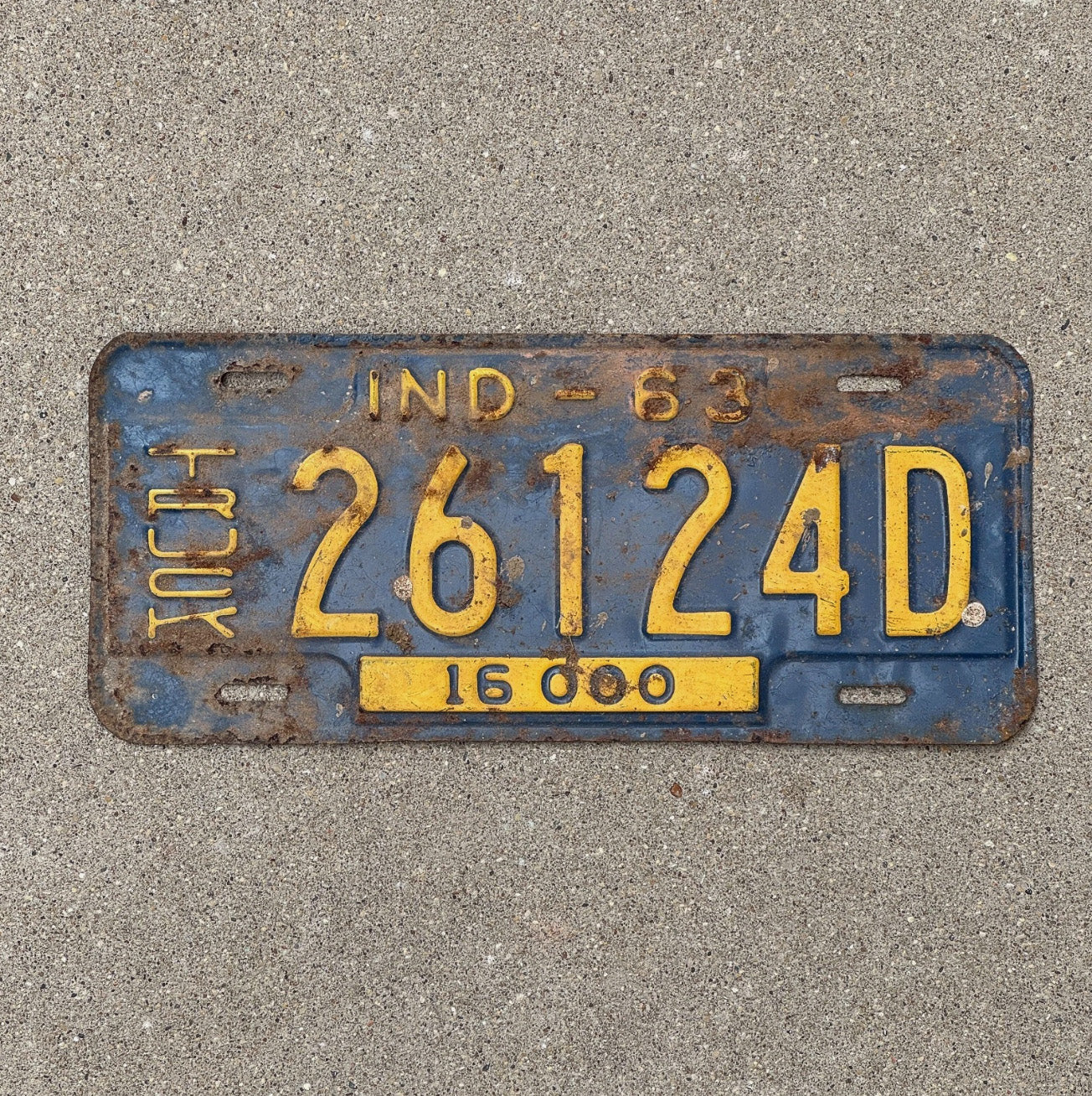 Photo of a 1962 Indiana Truck License Plate Auto Tag Garage Decor Vintage 26124 D