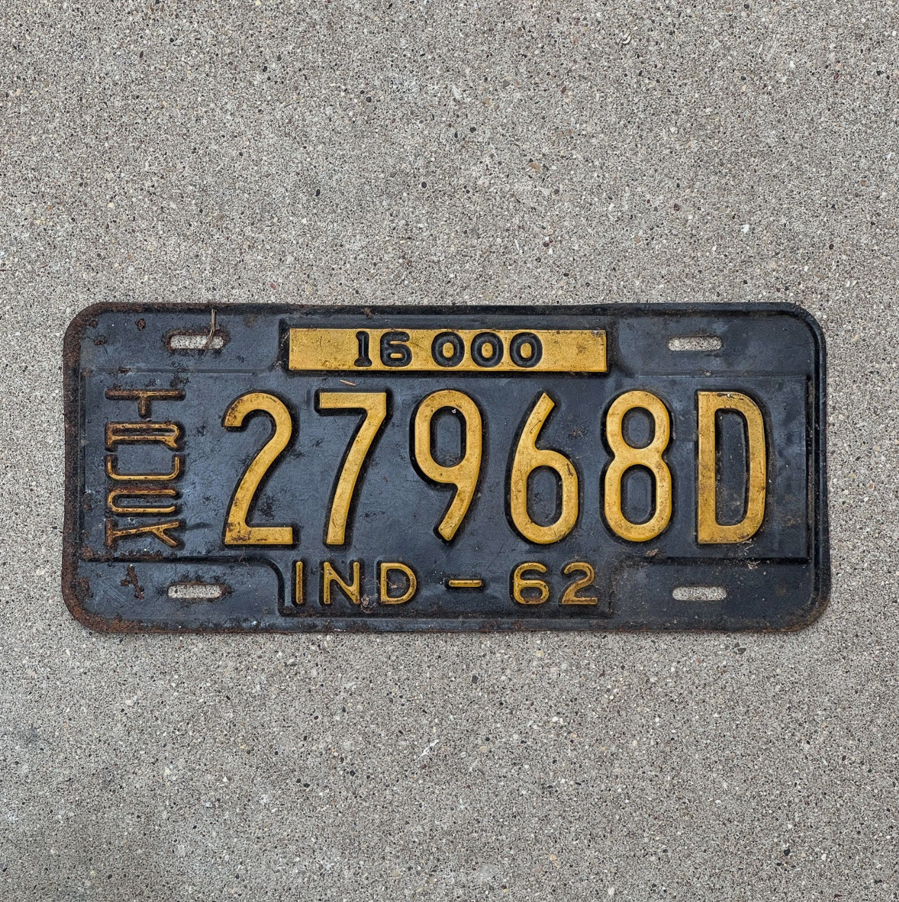 Photo of a 1962 Indiana Truck License Plate Auto Tag Garage Decor Vintage 27968 D