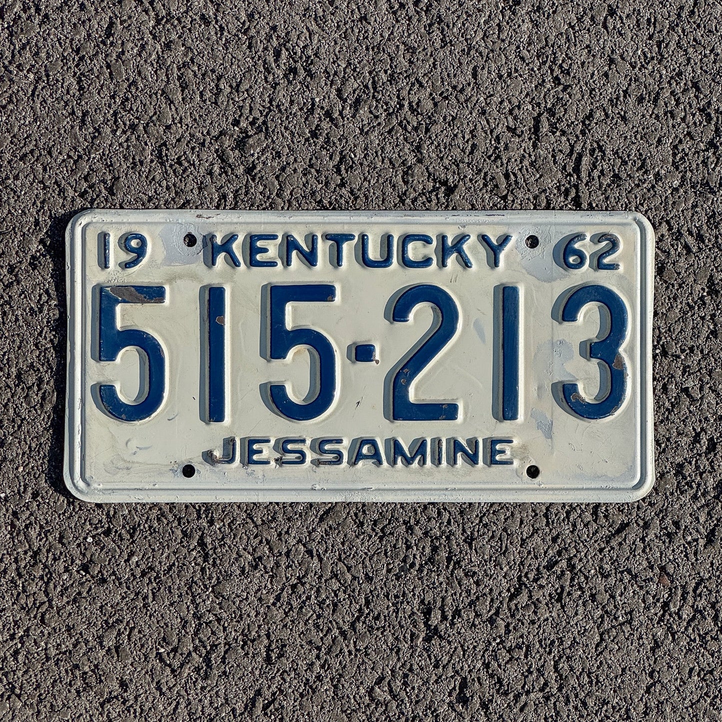 Photo of a 1962 Kentucky License Plate Auto Tag Garage Decor Vintage Jessamine 515 213