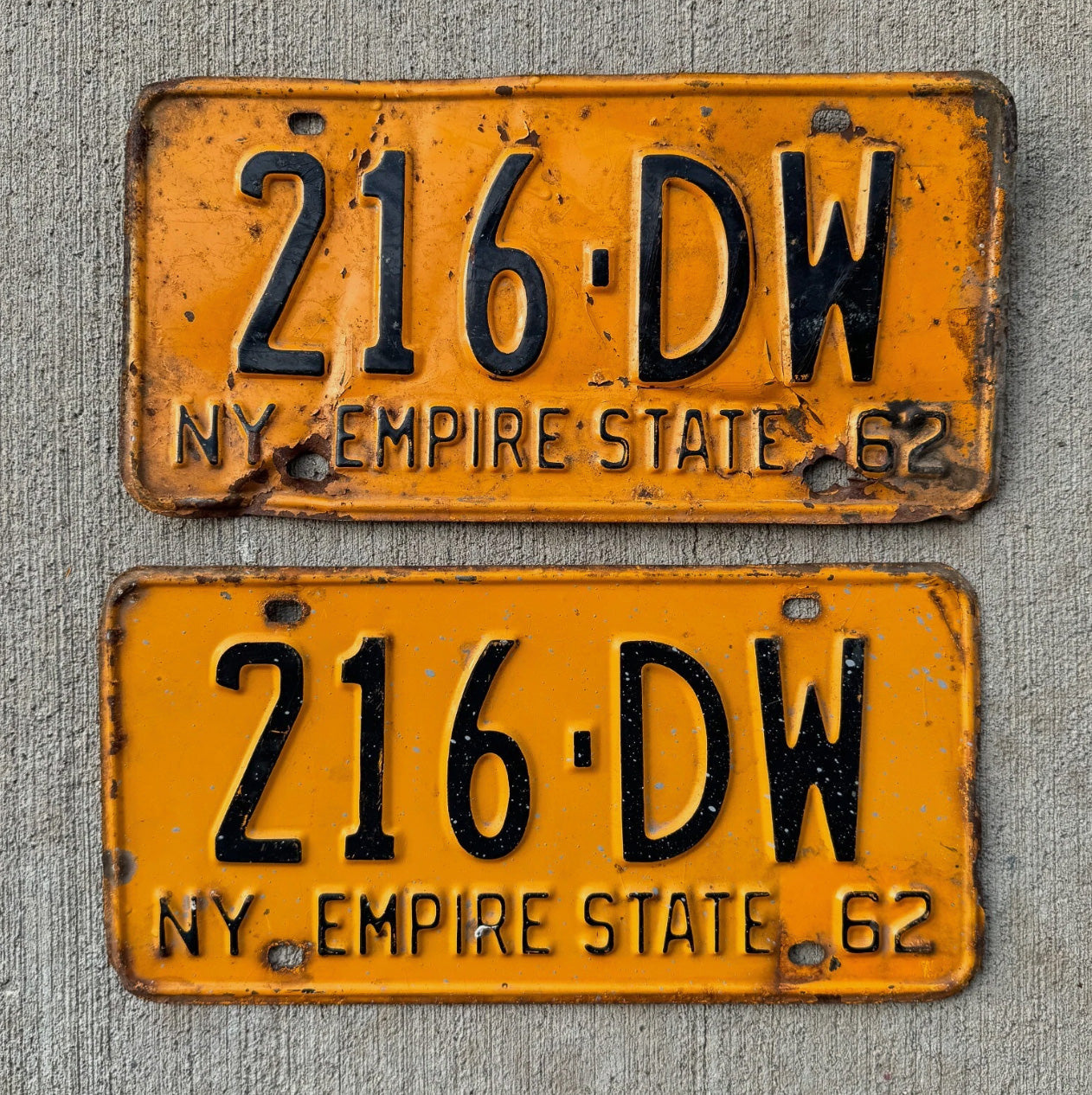 Photo of a 1962 New York License Plate Pair Auto Tag Garage Decor Vintage Classic Car 216 DW
