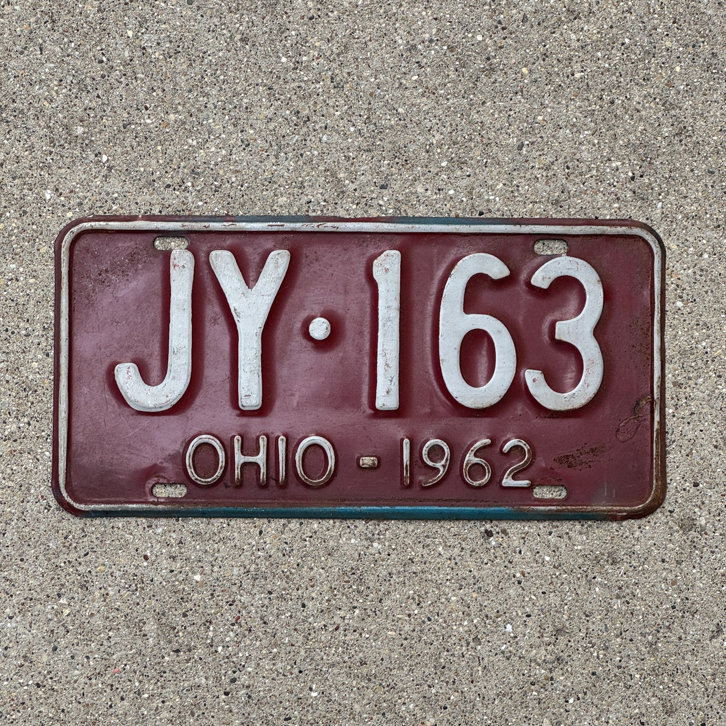 Photo of a 1962 Ohio License Plate Auto Tag Garage Decor Vintage JY 163 with original patina