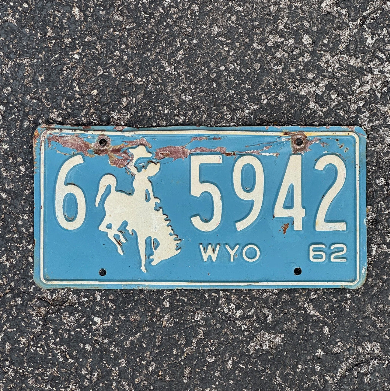 Photo of a 1962 Wyoming License Plate Auto Tag Garage Decor Vintage 6 5942