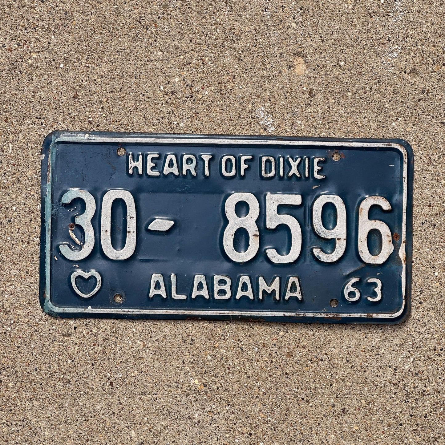 Photo of a 1963 Alabama License Plate Auto Tag Garage Decor Vintage Heart of Dixie 30 8596