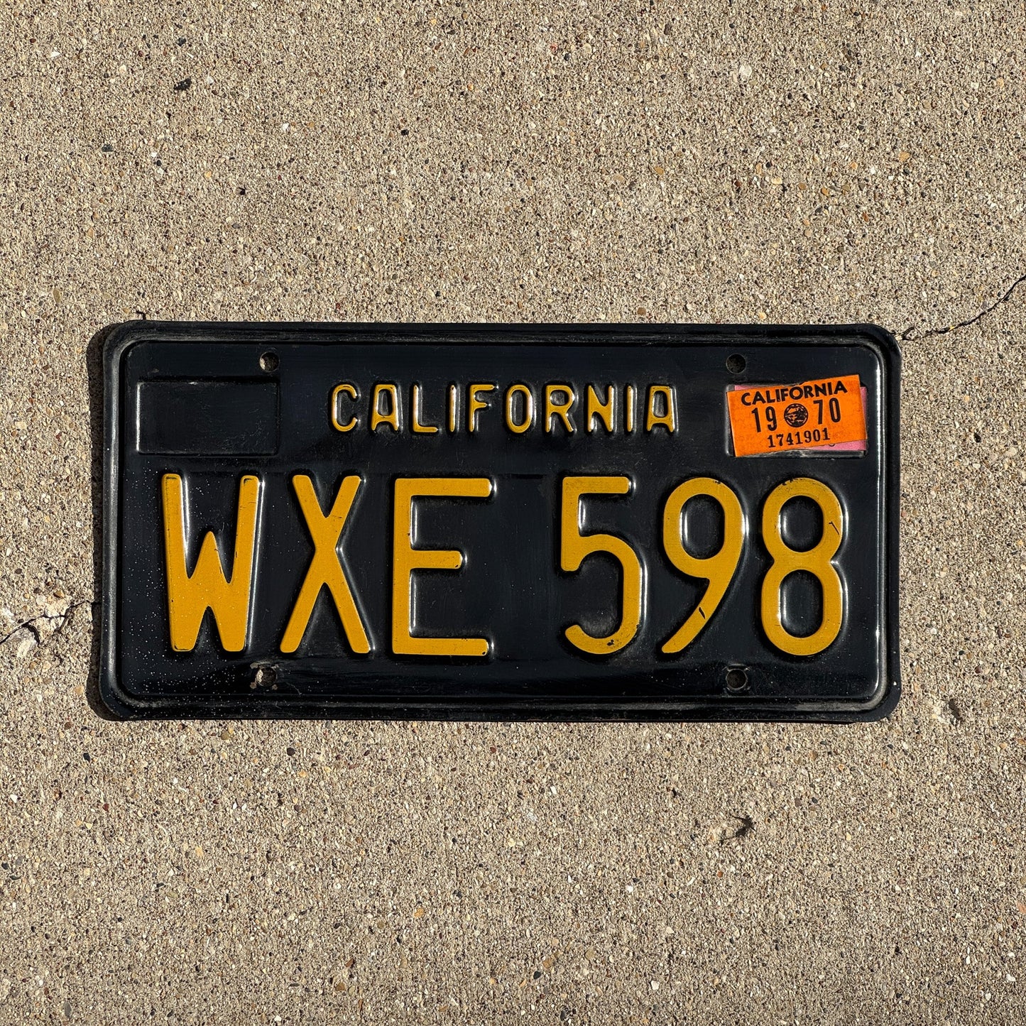 Photo of a 1963 California License Plate Auto Tag Garage Decor Vintage WXE 598