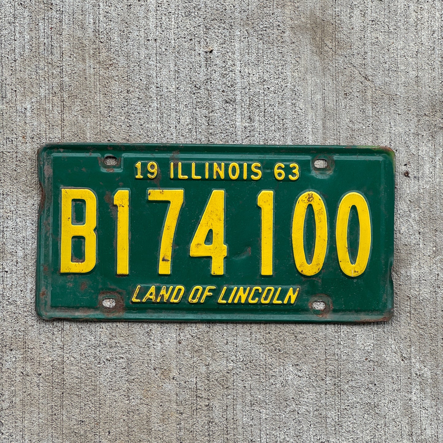 Photo of a 1963 Illinois Truck License Plate Auto Tag Garage Decor Vintage B 174 100 with original patina