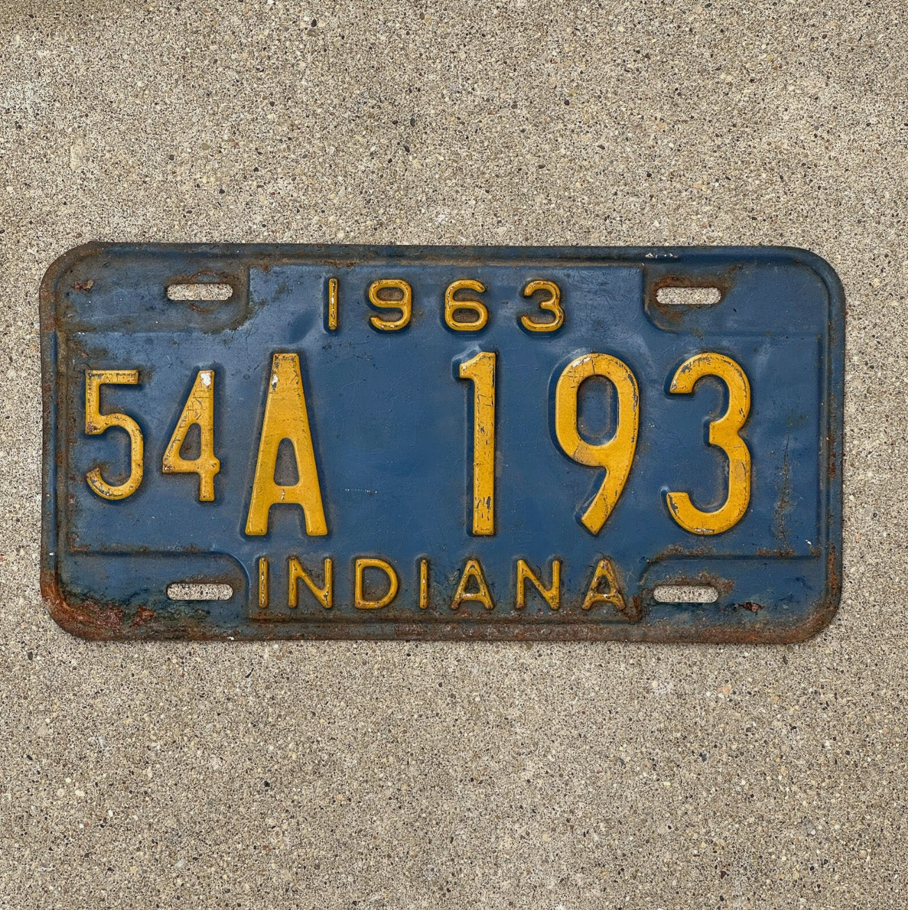 Photo of a 1963 Indiana License Plate Auto Tag Garage Decor Vintage 54 A 193