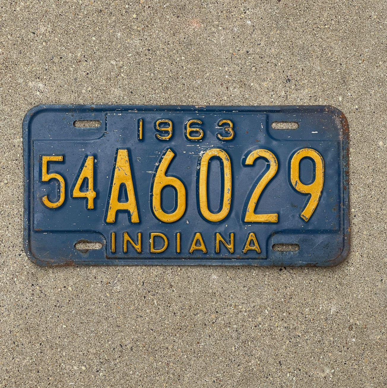 Photo of a 1963 Indiana License Plate Auto Tag Garage Decor Vintage 54 A 6029