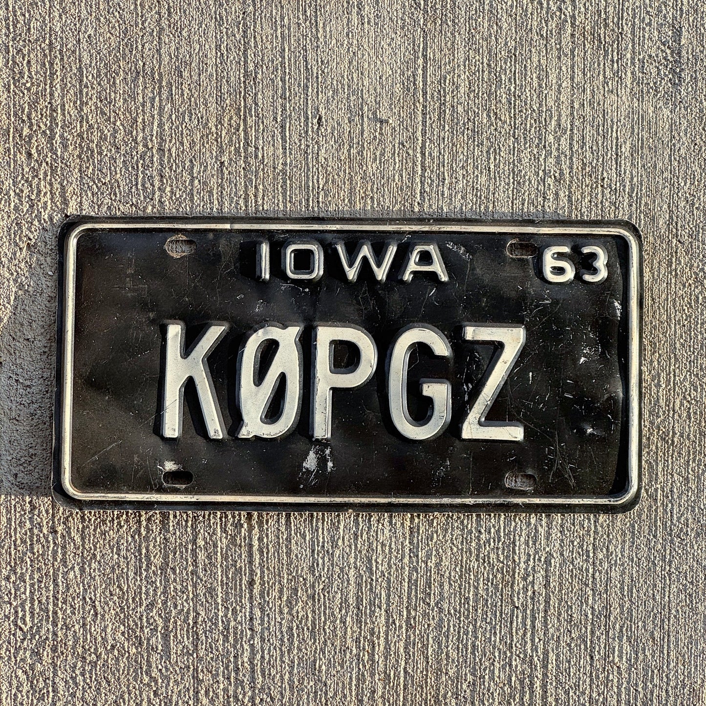 Photo of a 1963 Iowa Ham Radio License Plate Auto Tag Garage Decor Vintage K0PGZ