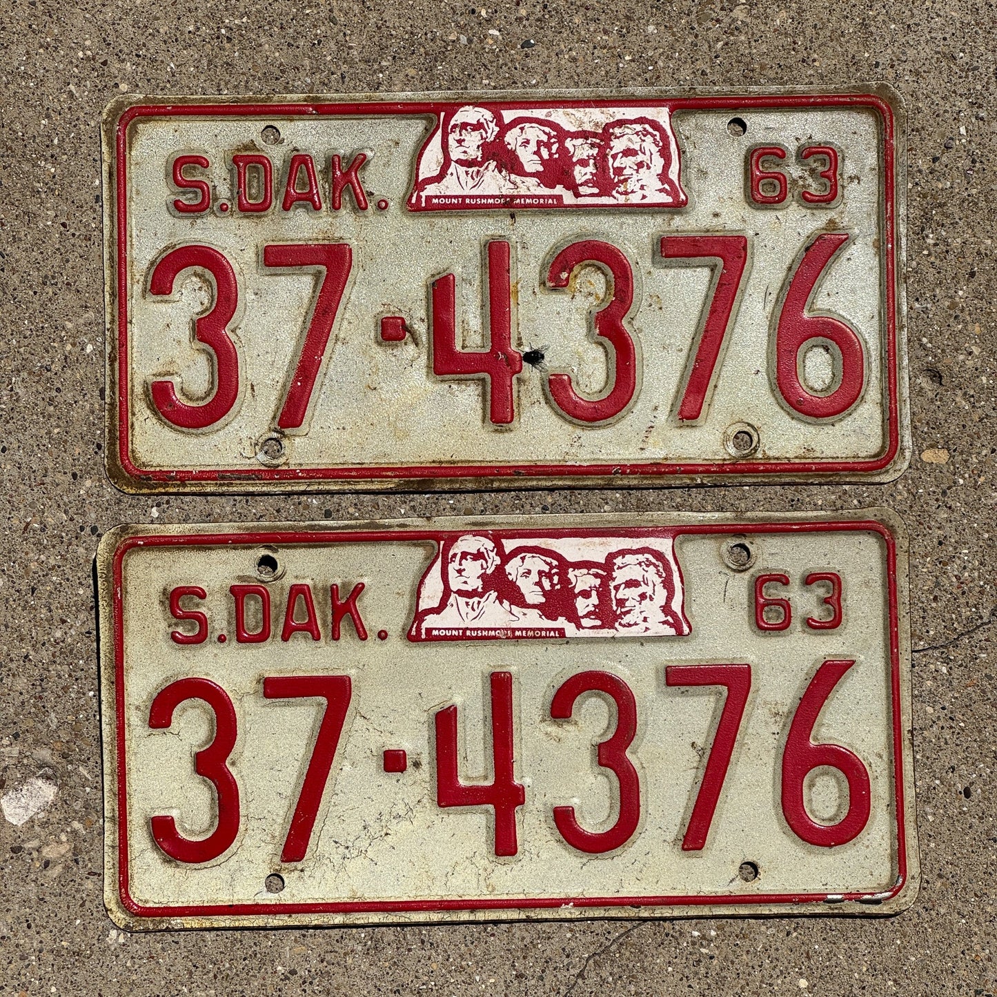Photo of a 1963 South Dakota License Plate Pair Auto Tag Garage Decor Vintage Hutchinson 37 4376